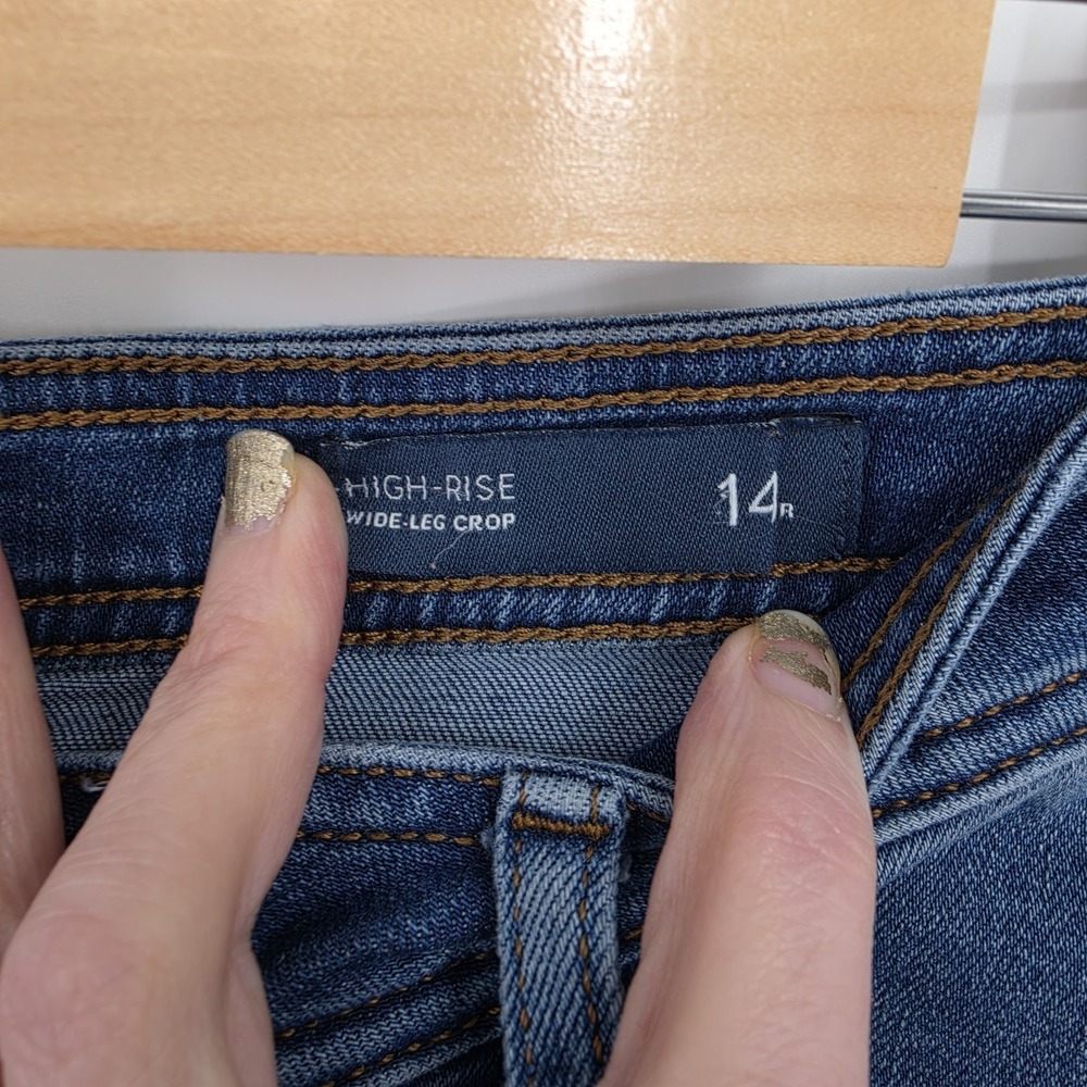J. Jill Denim Wide Leg Crop Jeans Sz 14 Blue High Rise Button Fly Stretch Pocket - Picture 3 of 15